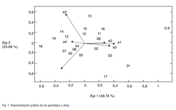 Fig. 1. Representación gráfica de los genotipos y años.